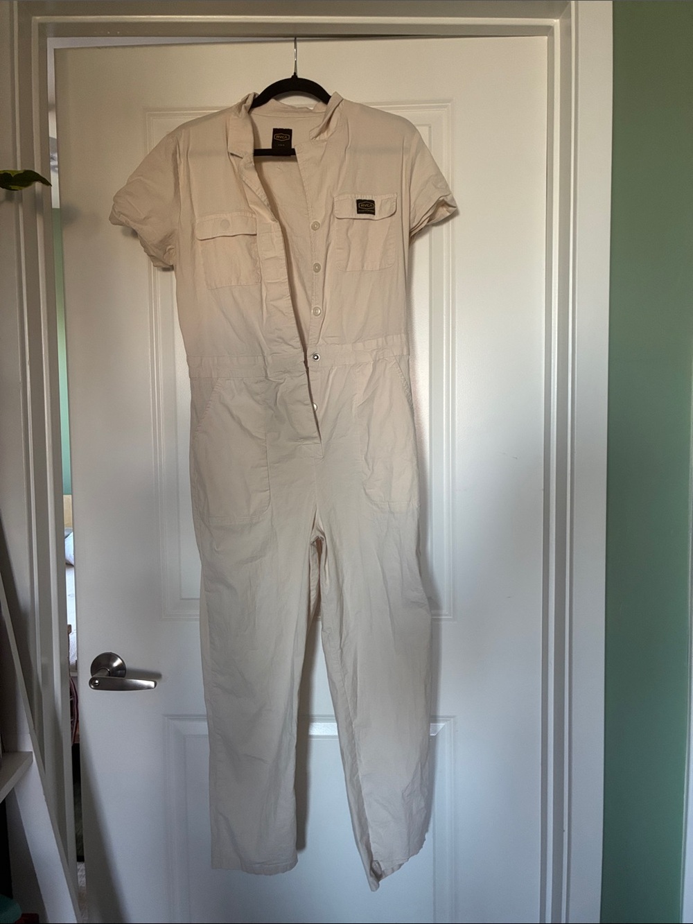 RCVA Light Cream Short-Sleeve Utility Jumpsuit
